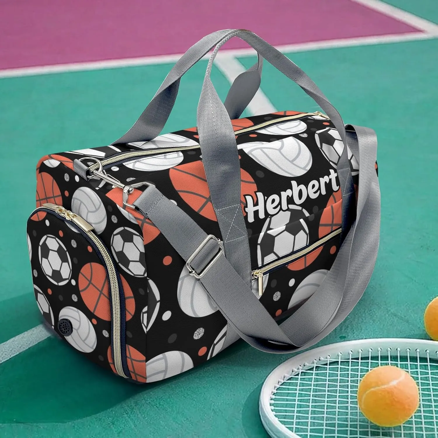 Personalized Balls and Dots Sport Custom Multi-functional Travel Bag, Unisex Portable Duffel Bag, Short Distance Travel Assistant