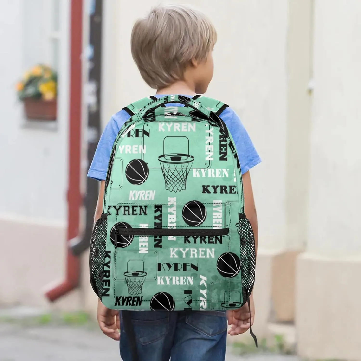 Personalized Basketball Backpack for Men Women, Custom Name Laptop Backpack, Customized Sports Bag Lightweight Daypack for Travel Camping, Light Green