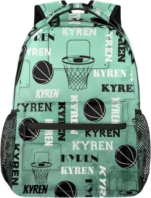 Personalized Basketball Backpack for Men Women, Custom Name Laptop Backpack, Customized Sports Bag Lightweight Daypack for Travel Camping, Light Green