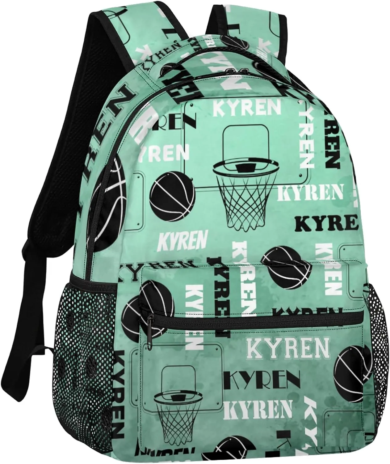 Personalized Basketball Backpack for Men Women, Custom Name Laptop Backpack, Customized Sports Bag Lightweight Daypack for Travel Camping, Light Green