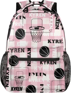 Personalized Basketball Backpack for Men Women, Custom Name Laptop Backpack, Sports Bag Lightweight Daypack for Travel Camping, Checked Pinks