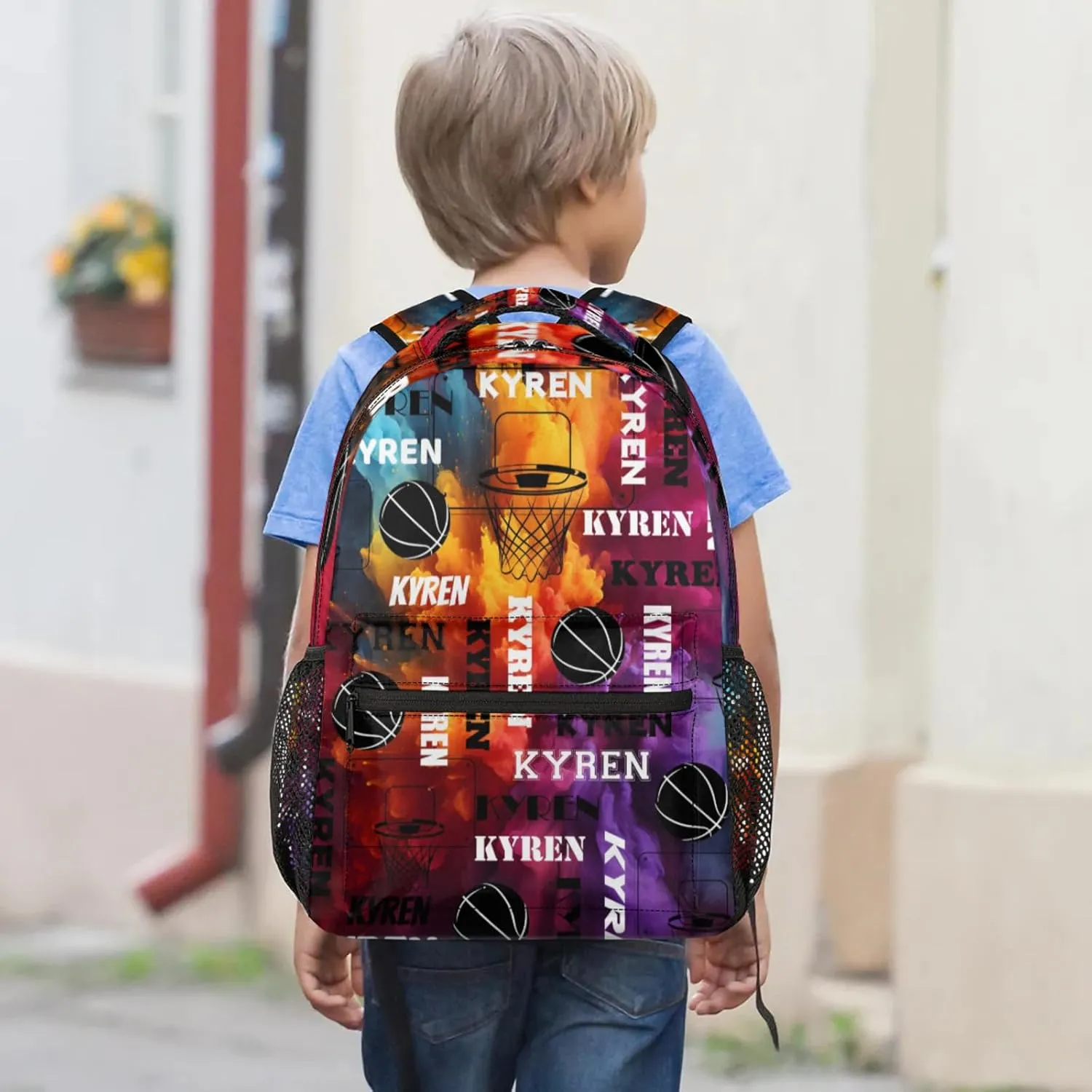 Personalized Basketball Backpack for Men Women, Custom Name Laptop Backpack, Sports Bag Lightweight Daypack for Travel Camping, Colorful Print