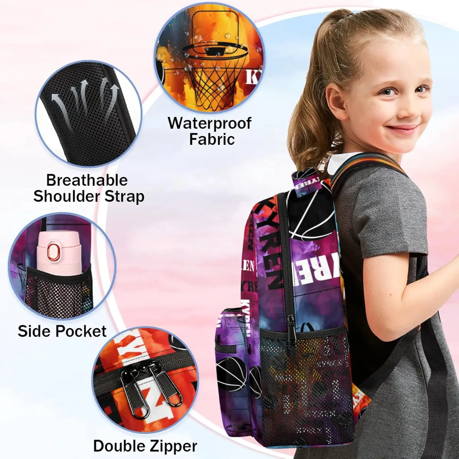 Personalized Basketball Backpack for Men Women, Custom Name Laptop Backpack, Sports Bag Lightweight Daypack for Travel Camping, Colorful Print