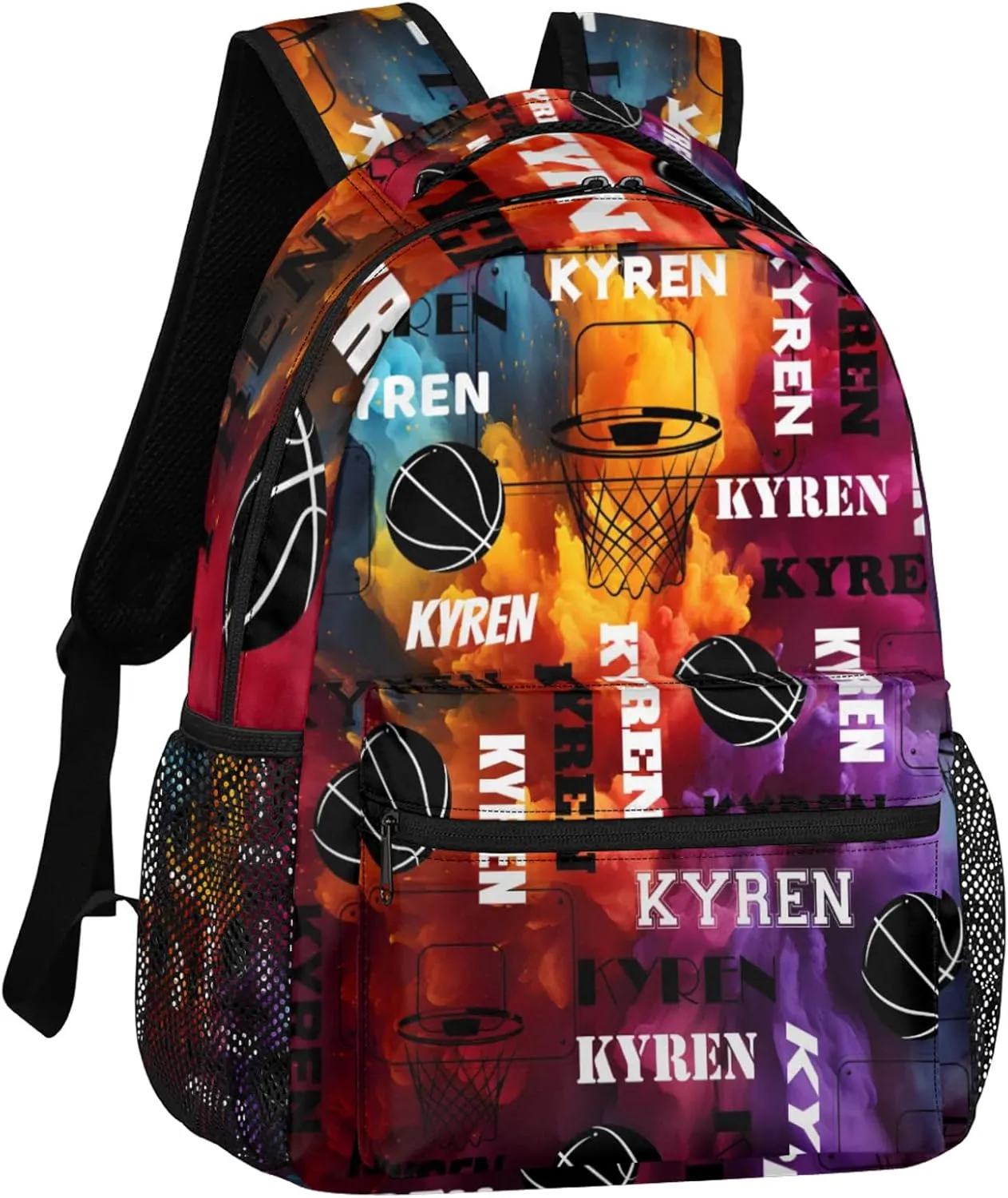 Personalized Basketball Backpack for Men Women, Custom Name Laptop Backpack, Sports Bag Lightweight Daypack for Travel Camping, Colorful Print