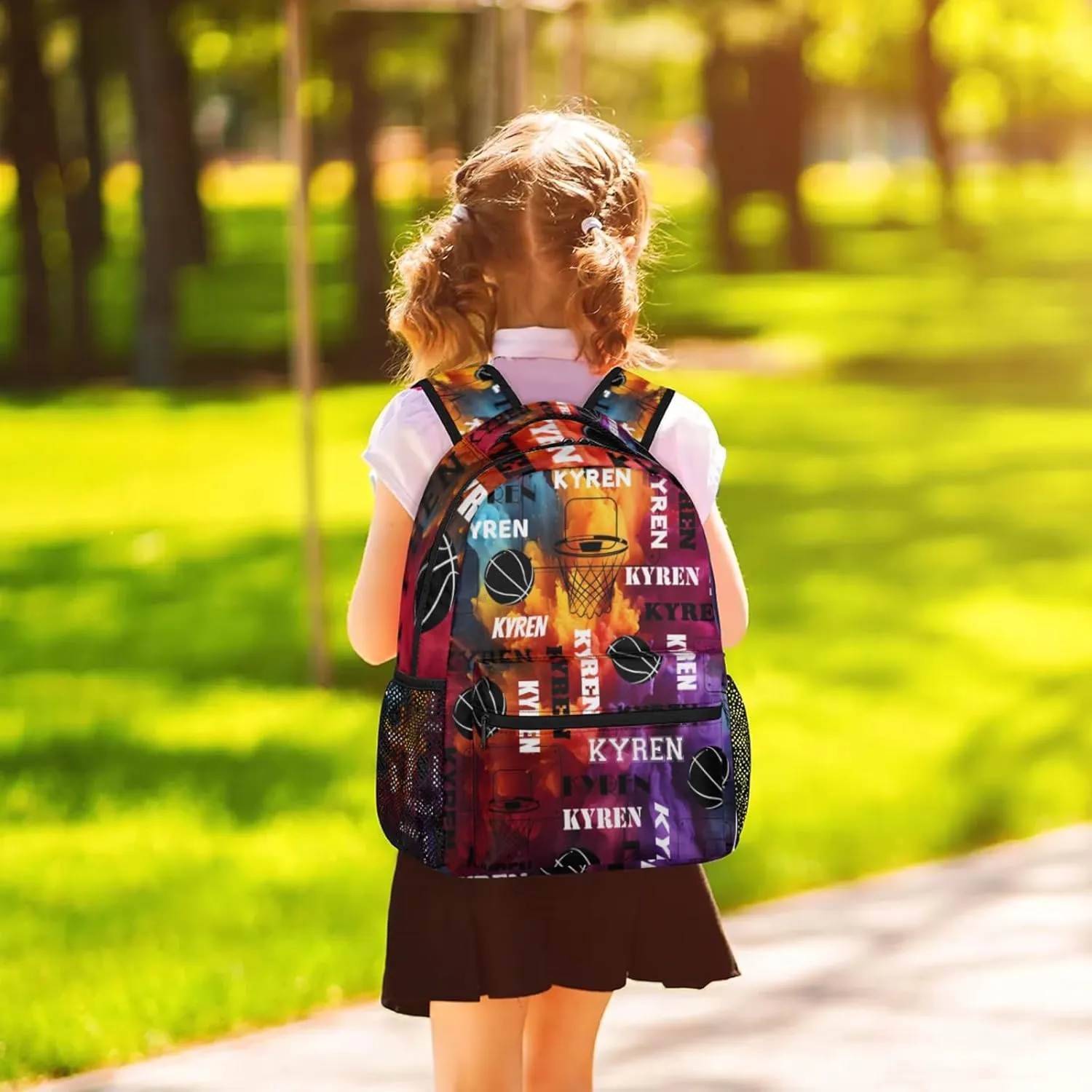 Personalized Basketball Backpack for Men Women, Custom Name Laptop Backpack, Sports Bag Lightweight Daypack for Travel Camping, Colorful Print