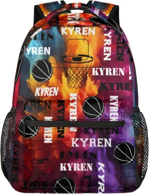 Personalized Basketball Backpack for Men Women, Custom Name Laptop Backpack, Sports Bag Lightweight Daypack for Travel Camping, Colorful Print