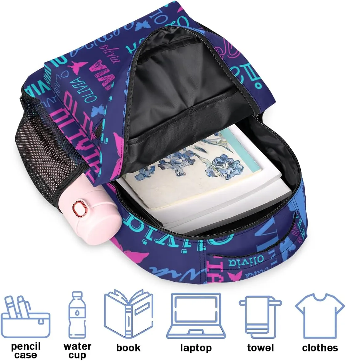 Personalized Butterfly Backpack with Name Custom Shoulder Bags for Women Men Waterproof Travel Casual Daypack Laptop Bag Gifts 16in, Dark Blue