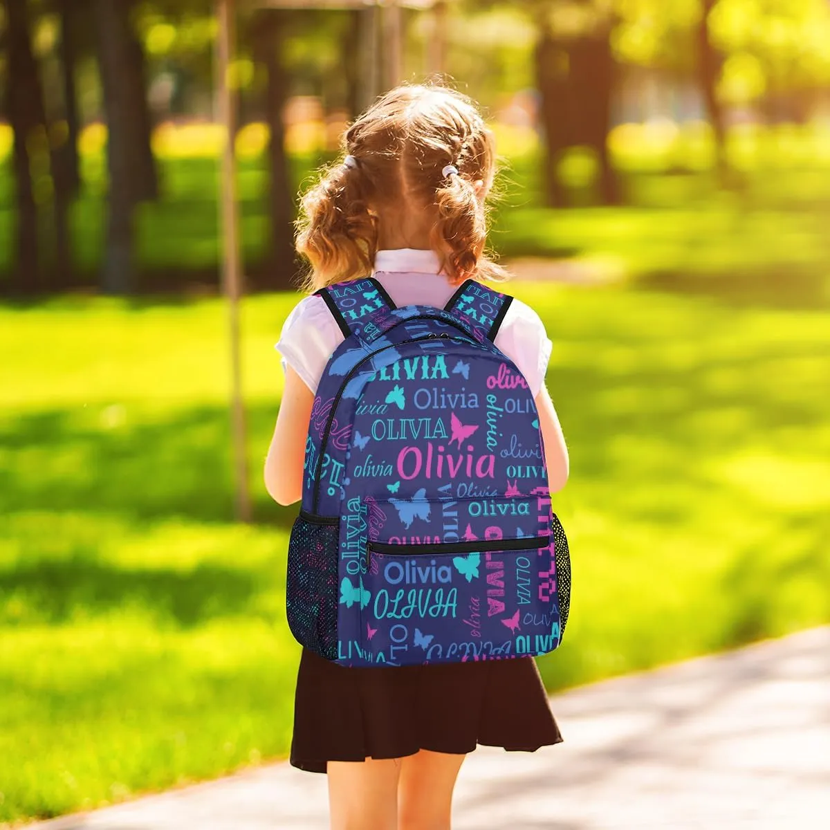 Personalized Butterfly Backpack with Name Custom Shoulder Bags for Women Men Waterproof Travel Casual Daypack Laptop Bag Gifts 16in, Dark Blue