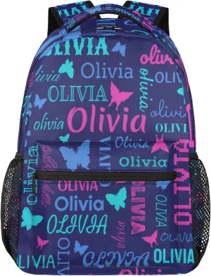 Personalized Butterfly Backpack with Name Custom Shoulder Bags for Women Men Waterproof Travel Casual Daypack Laptop Bag Gifts 16in, Dark Blue