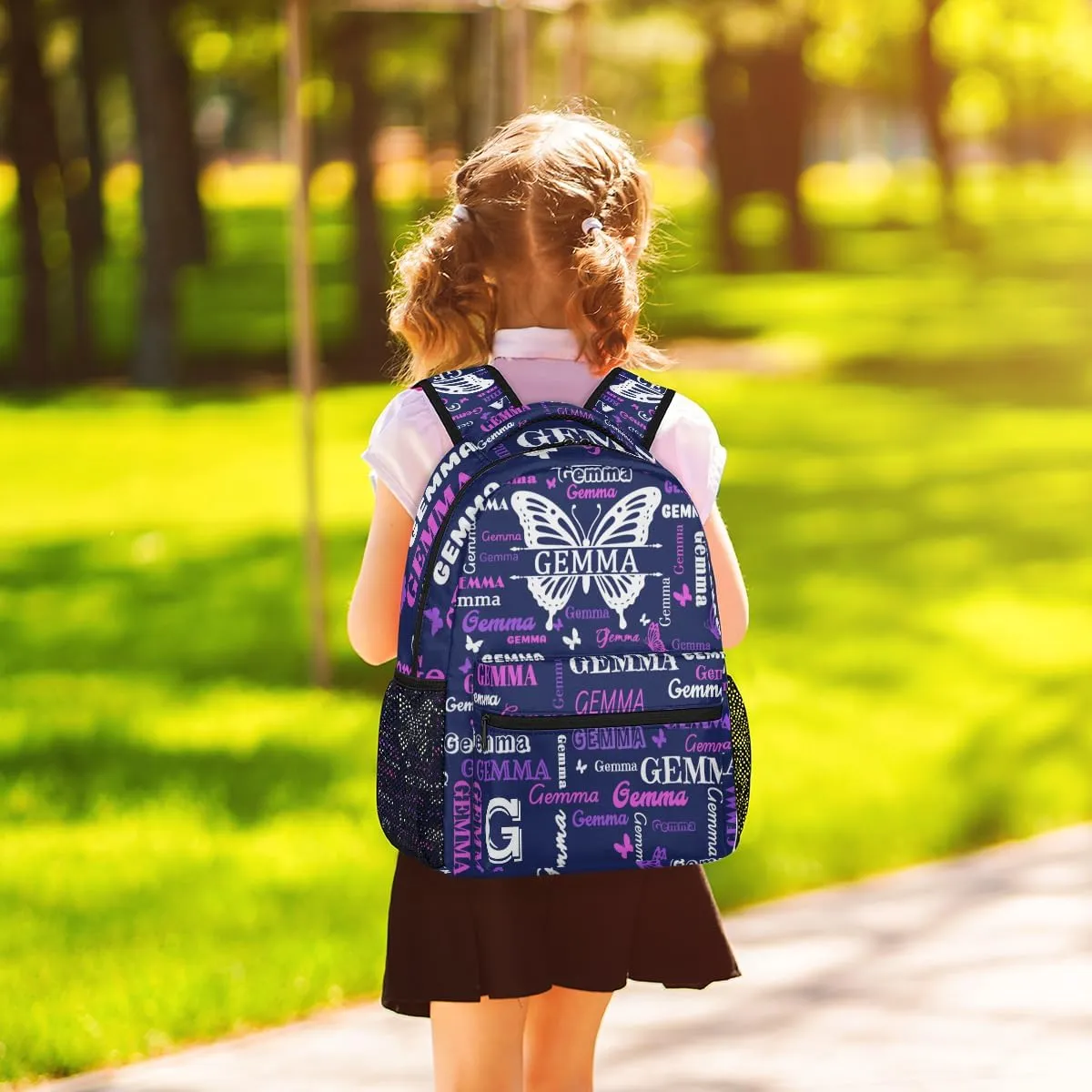 Personalized Butterfly Backpack with Name Large Customized Shoulder Bag Gifts for Women Men Waterproof Casual Daypack Laptop Bag 16in, Dark Blue