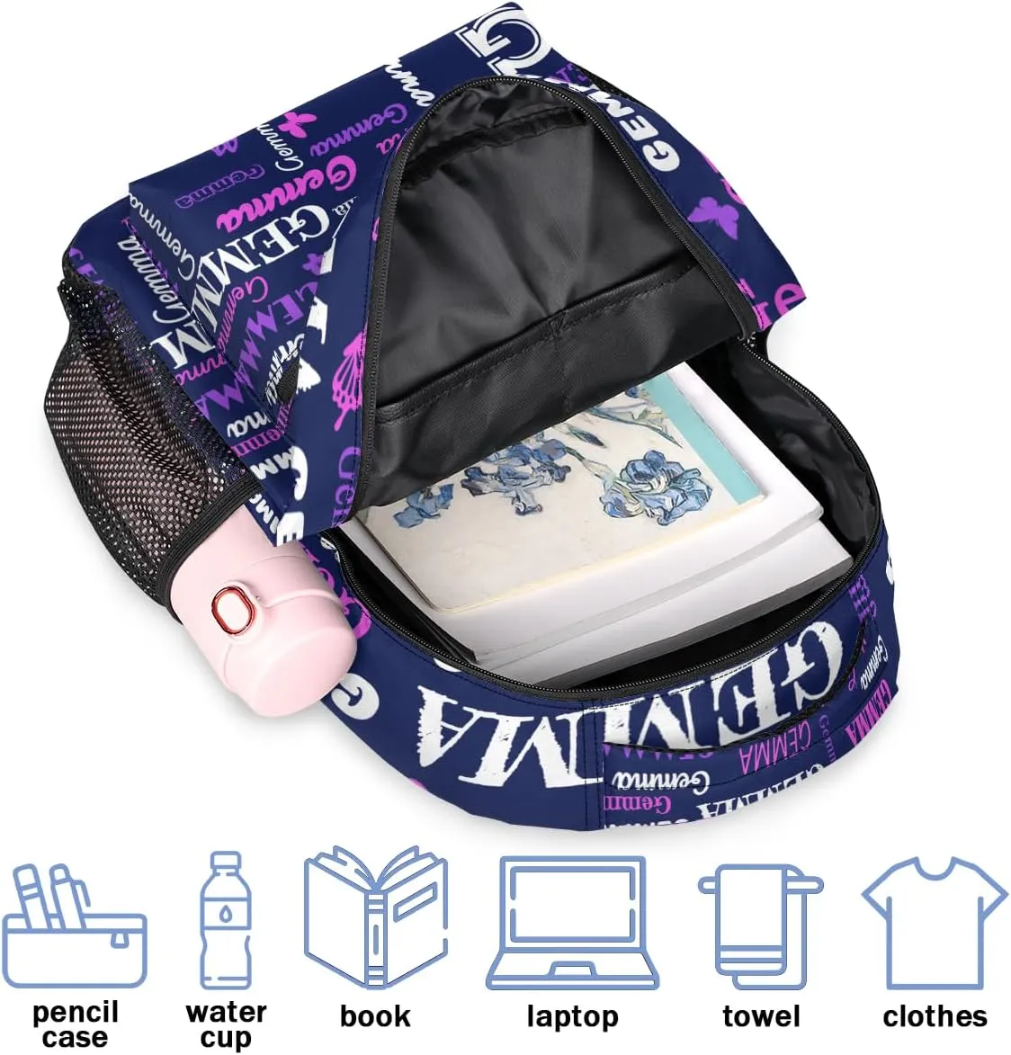 Personalized Butterfly Backpack with Name Large Customized Shoulder Bag Gifts for Women Men Waterproof Casual Daypack Laptop Bag 16in, Dark Blue
