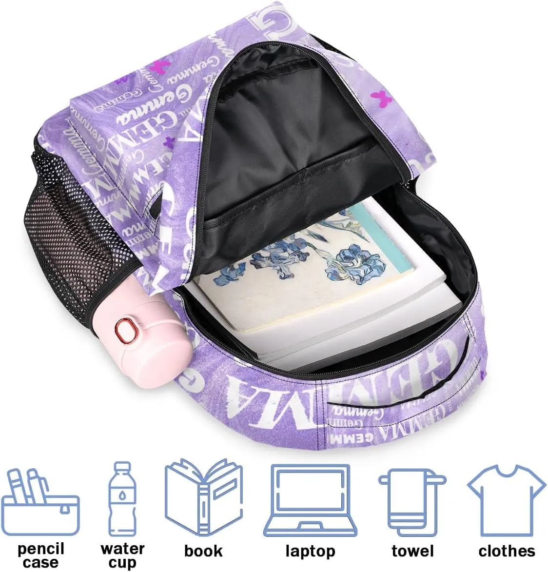Personalized Butterfly Backpack with Name Large Customized Shoulder Bag Gifts for Women Men Waterproof Casual Daypack Laptop Bag 16in, Purple Fluid Glitter