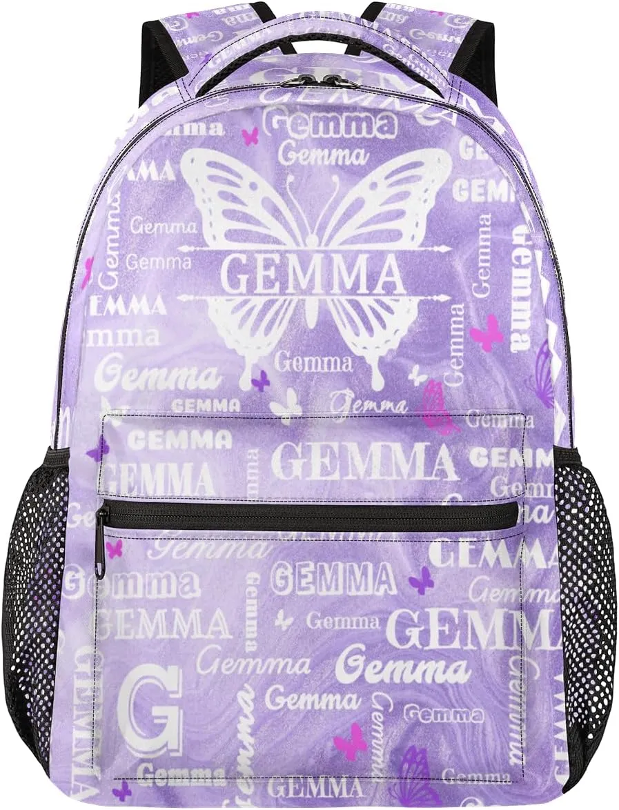 Personalized Butterfly Backpack with Name Large Customized Shoulder Bag Gifts for Women Men Waterproof Casual Daypack Laptop Bag 16in, Purple Fluid Glitter