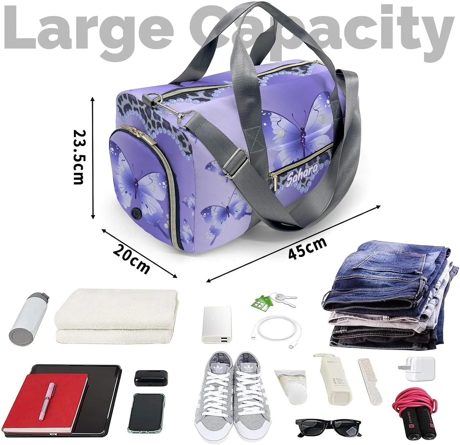 Personalized Butterfly Custom Multi-functional Travel Bag, Unisex Portable Duffel Bag, Short Distance Travel Assistant