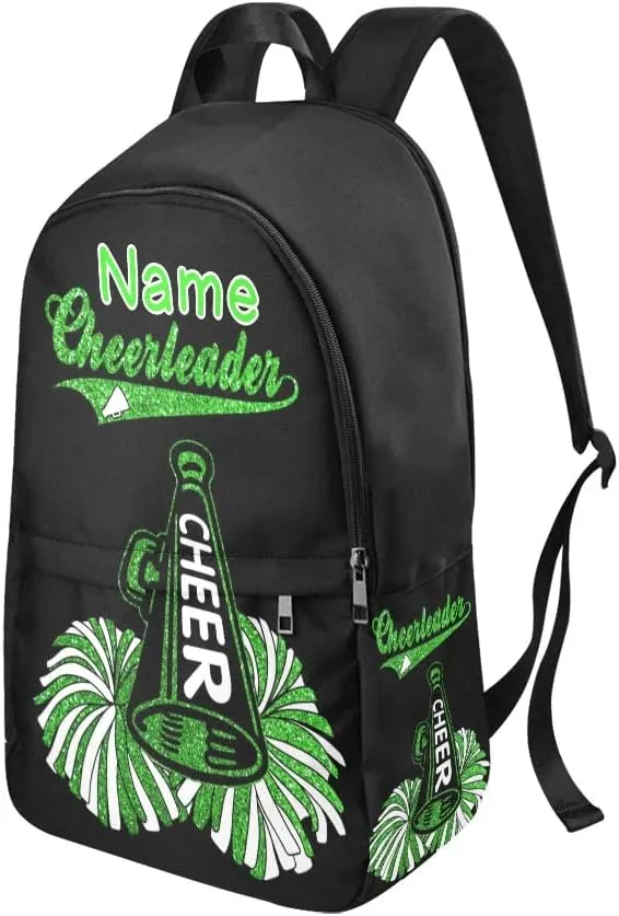 Personalized Cheer Green Cheerleader Backpack with Name Custom Travel Daypack Bag for Man Woman Gifts