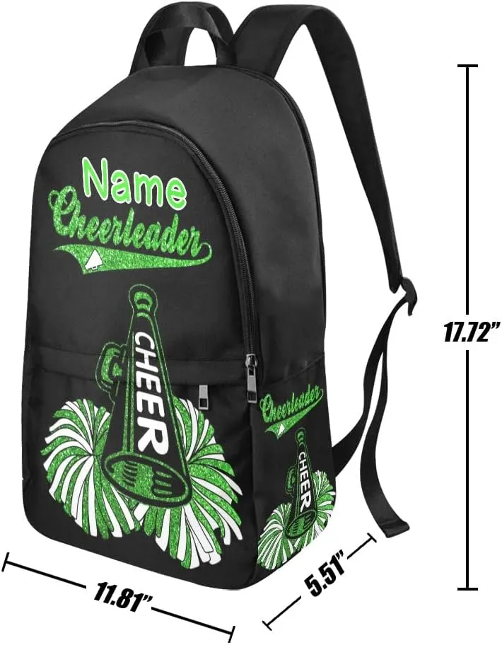 Personalized Cheer Green Cheerleader Backpack with Name Custom Travel Daypack Bag for Man Woman Gifts
