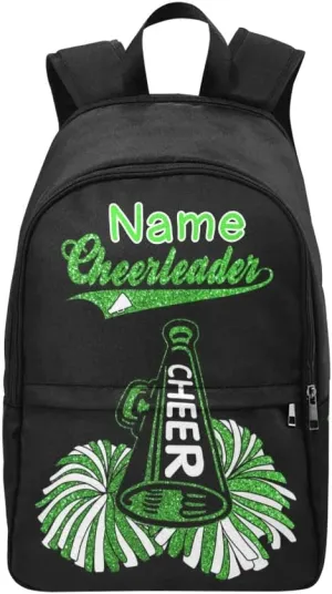 Personalized Cheer Green Cheerleader Backpack with Name Custom Travel Daypack Bag for Man Woman Gifts