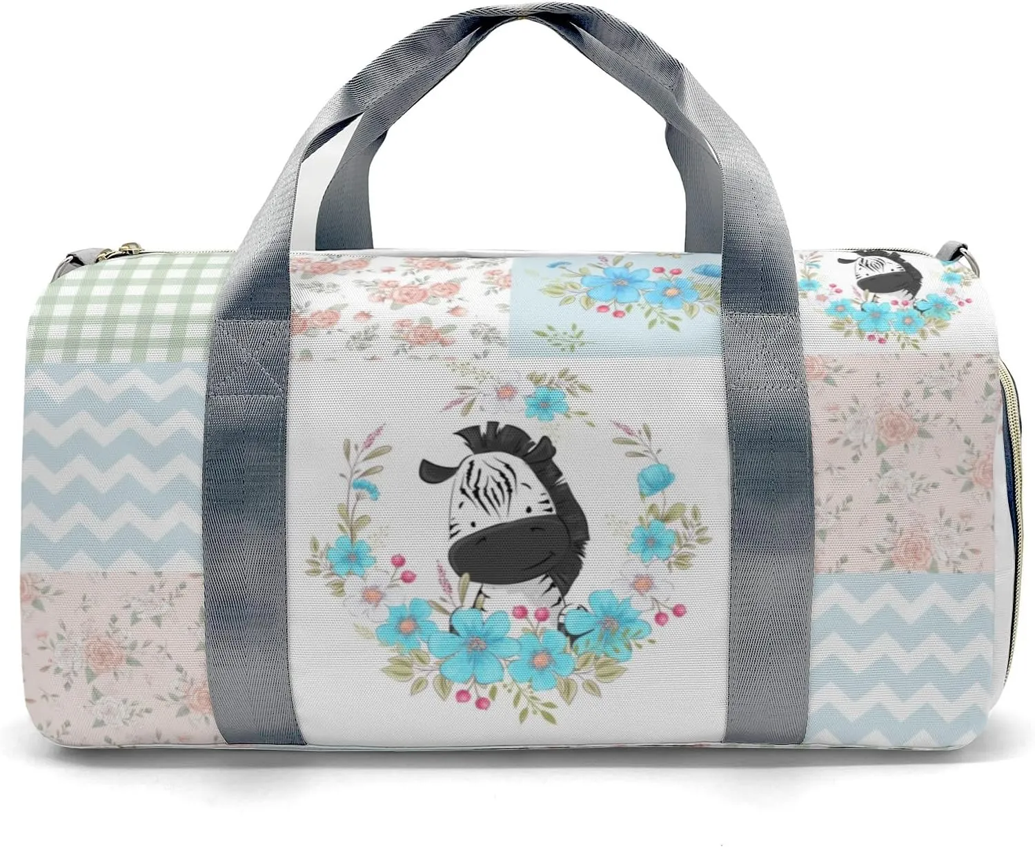 Personalized Cute Animal Zebra Flower Wreath Custom Multi-functional Travel Bag, Unisex Portable Duffel Bag, Short Distance Travel Assistant