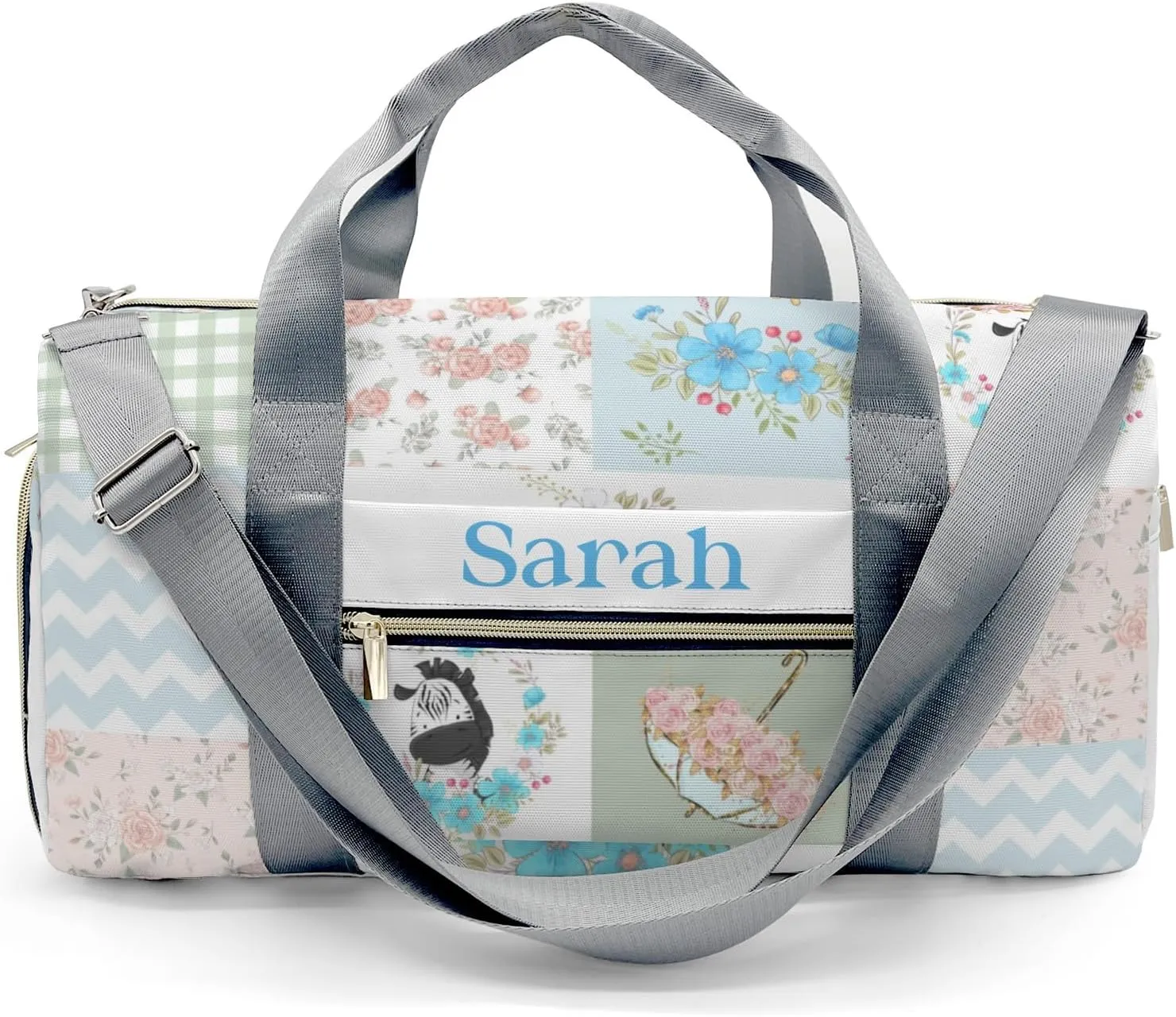 Personalized Cute Animal Zebra Flower Wreath Custom Multi-functional Travel Bag, Unisex Portable Duffel Bag, Short Distance Travel Assistant