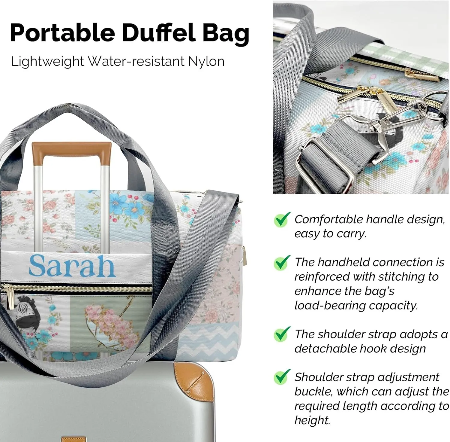 Personalized Cute Animal Zebra Flower Wreath Custom Multi-functional Travel Bag, Unisex Portable Duffel Bag, Short Distance Travel Assistant