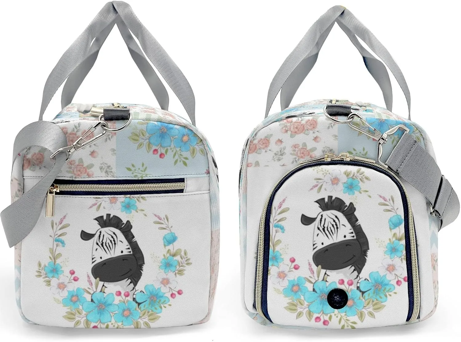 Personalized Cute Animal Zebra Flower Wreath Custom Multi-functional Travel Bag, Unisex Portable Duffel Bag, Short Distance Travel Assistant