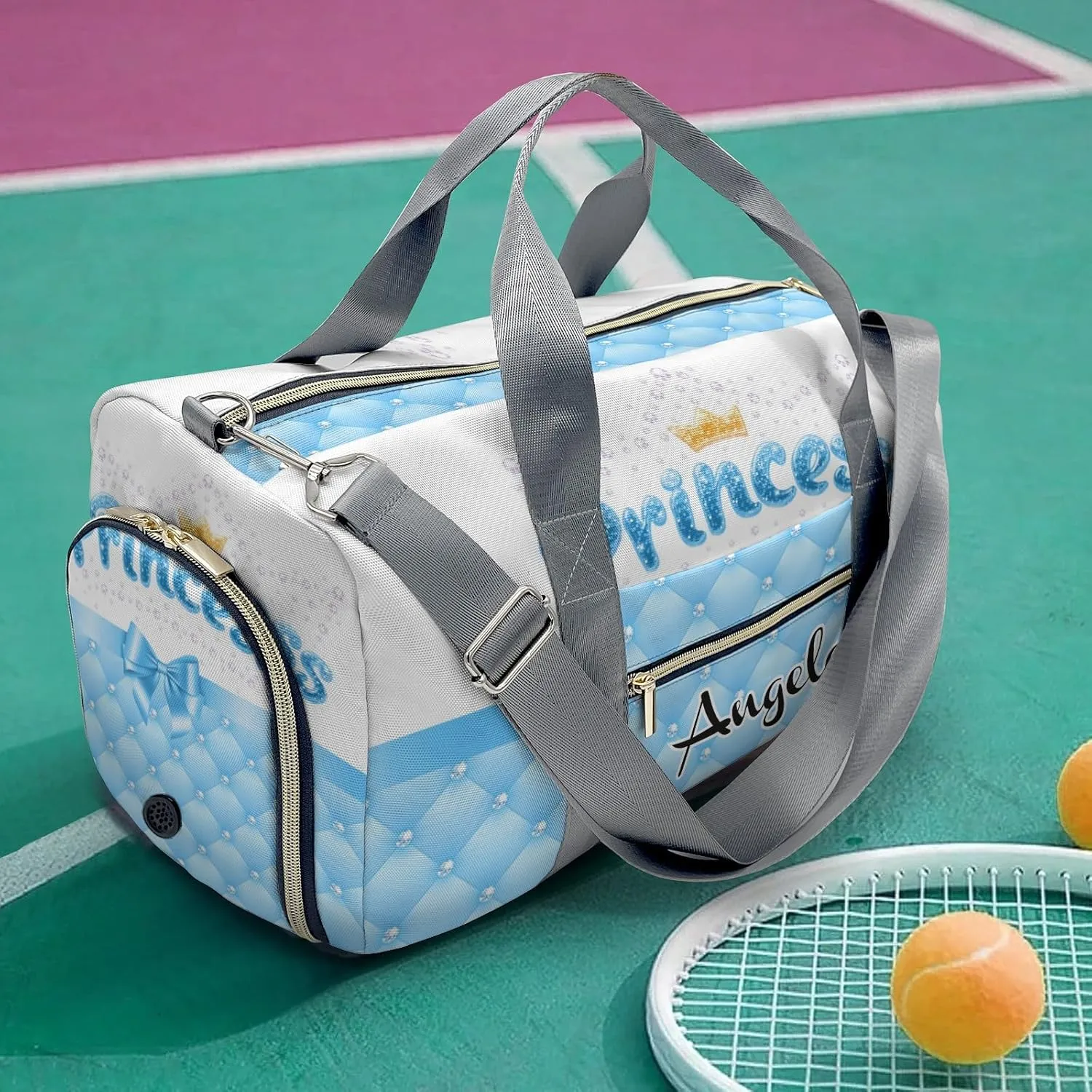 Personalized Diamond Princess Crown Bow Customized Multi-functional Handbag Travel Bag,Unisex Short Trip Portable Duffel Bag
