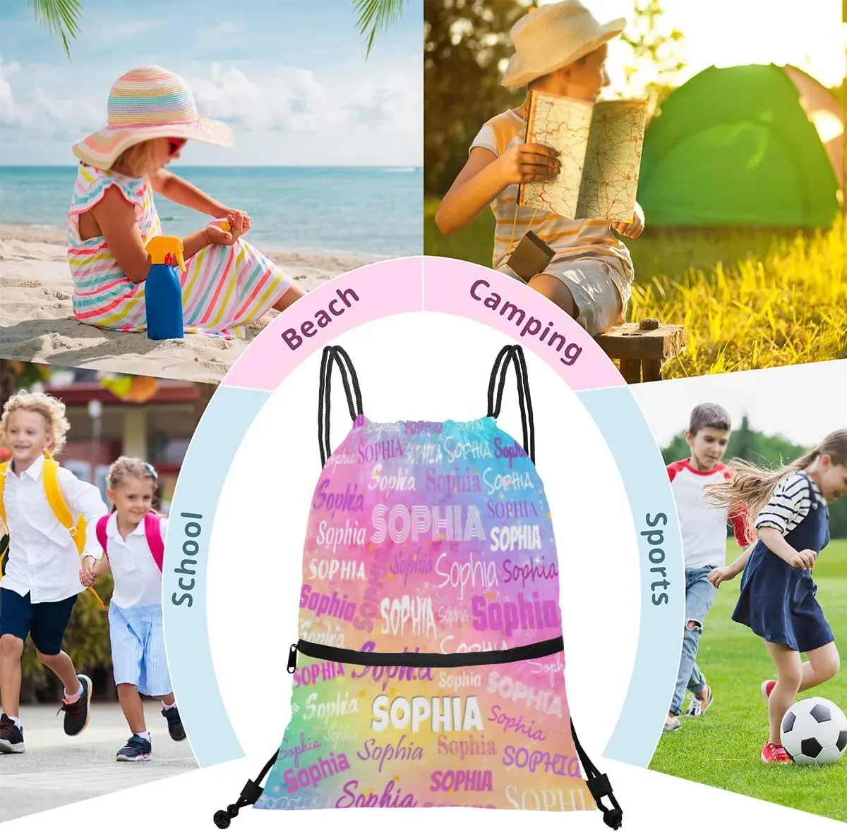 Personalized Drawstring Gym Bag Backpack, Draw String Sport Gym Bag Swimming Outdoor Overnight Backpack, Colorful Pink Watercolor