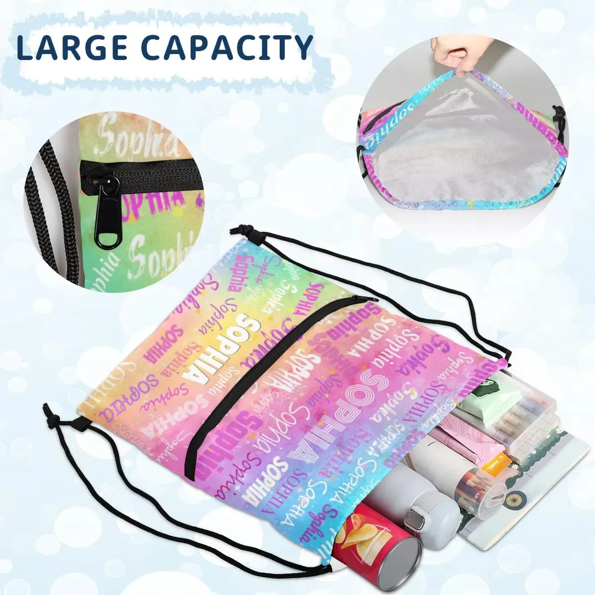 Personalized Drawstring Gym Bag Backpack, Draw String Sport Gym Bag Swimming Outdoor Overnight Backpack, Colorful Pink Watercolor