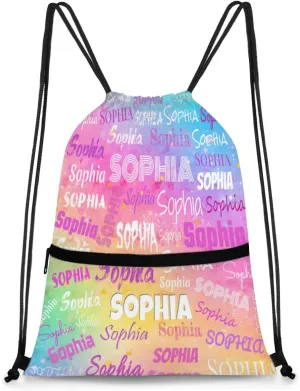 Personalized Drawstring Gym Bag Backpack, Draw String Sport Gym Bag Swimming Outdoor Overnight Backpack, Colorful Pink Watercolor