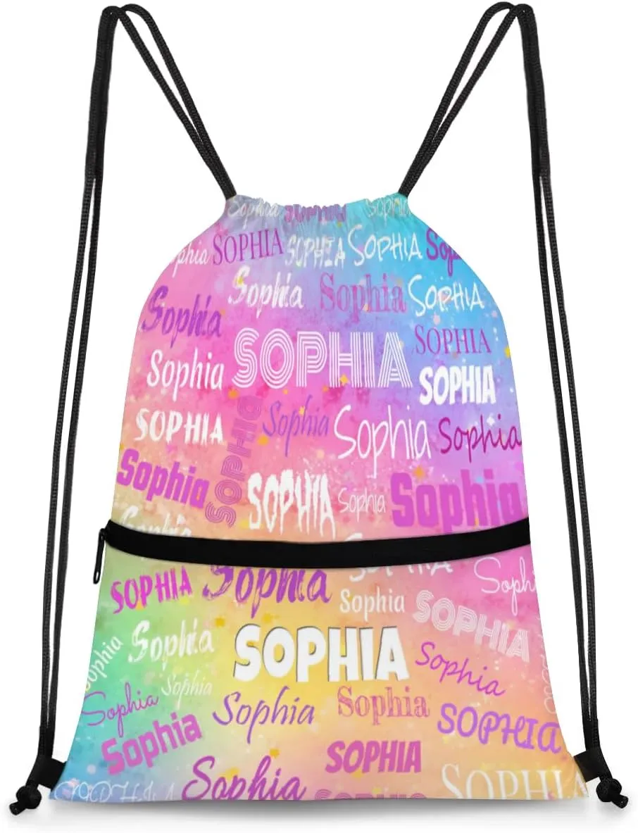Personalized Drawstring Gym Bag Backpack, Draw String Sport Gym Bag Swimming Outdoor Overnight Backpack, Colorful Pink Watercolor