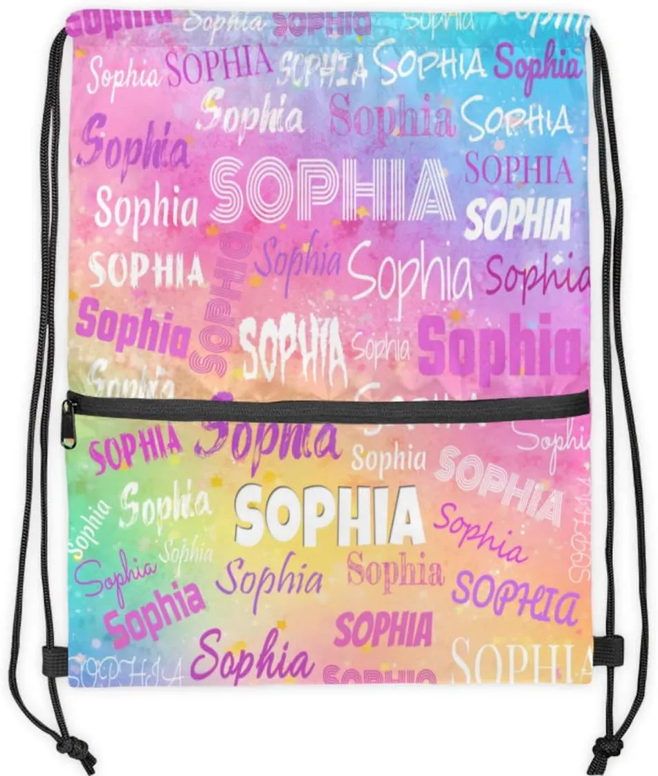 Personalized Drawstring Gym Bag Backpack, Draw String Sport Gym Bag Swimming Outdoor Overnight Backpack, Colorful Pink Watercolor