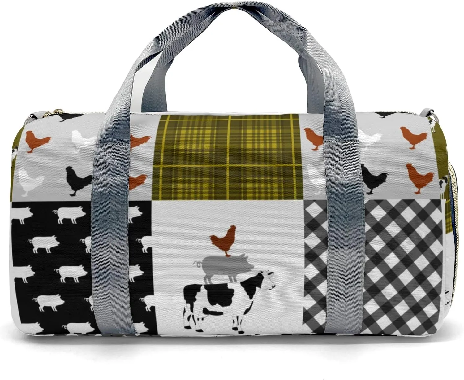 Personalized Farm Cow Rooster Car Yellow Custom Multi-functional Travel Bag, Unisex Portable Duffel Bag, Short Distance Travel Assistant