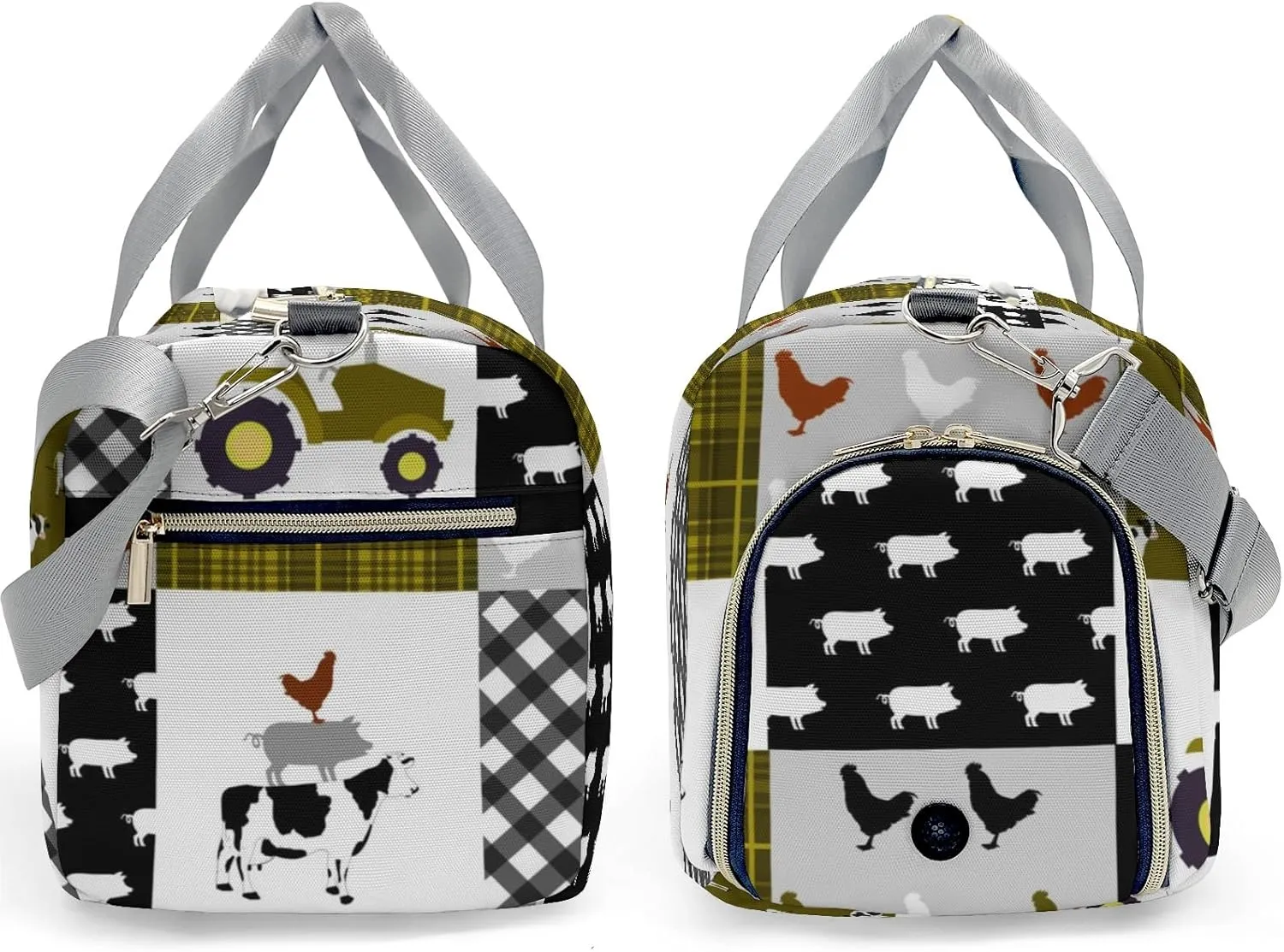 Personalized Farm Cow Rooster Car Yellow Custom Multi-functional Travel Bag, Unisex Portable Duffel Bag, Short Distance Travel Assistant