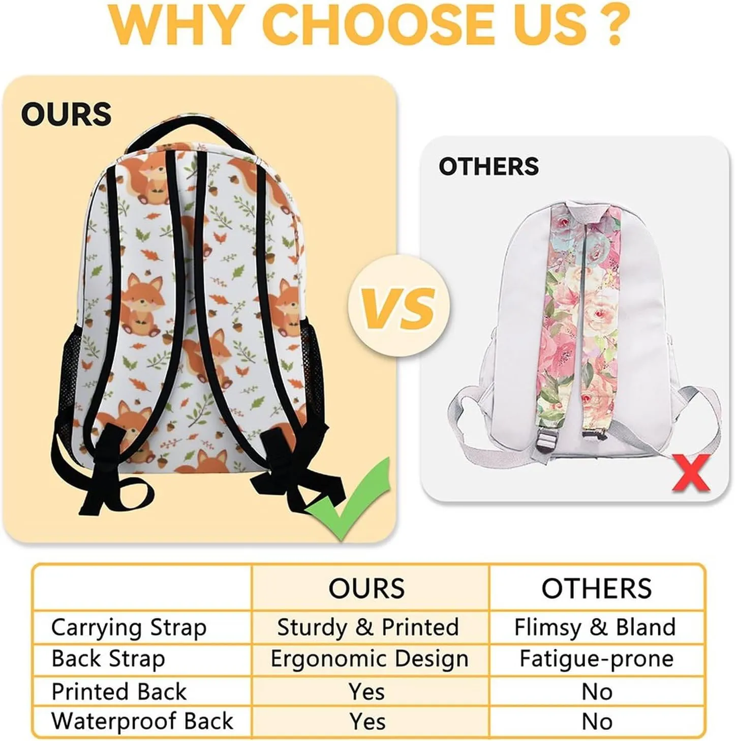 Personalized Fox Backpack with Lunch Box and Pencil Case for Girls Boys, 16 Inch School Bookbag with Adjustable Straps, Travel Bag Durable, Lightweight, Large Capacity