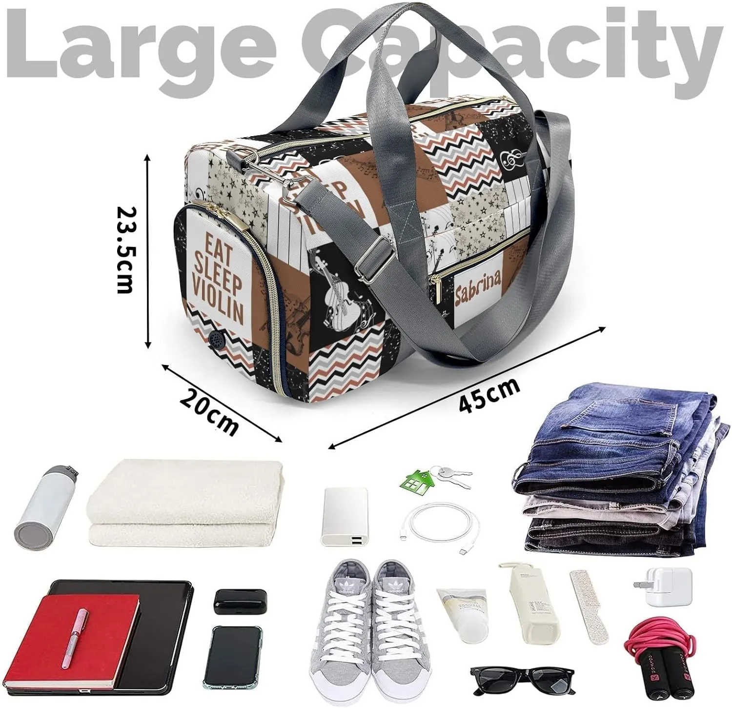 Personalized Music Custom Multi-functional Travel Bag, Unisex Portable Duffel Bag, Short Distance Travel Assistant