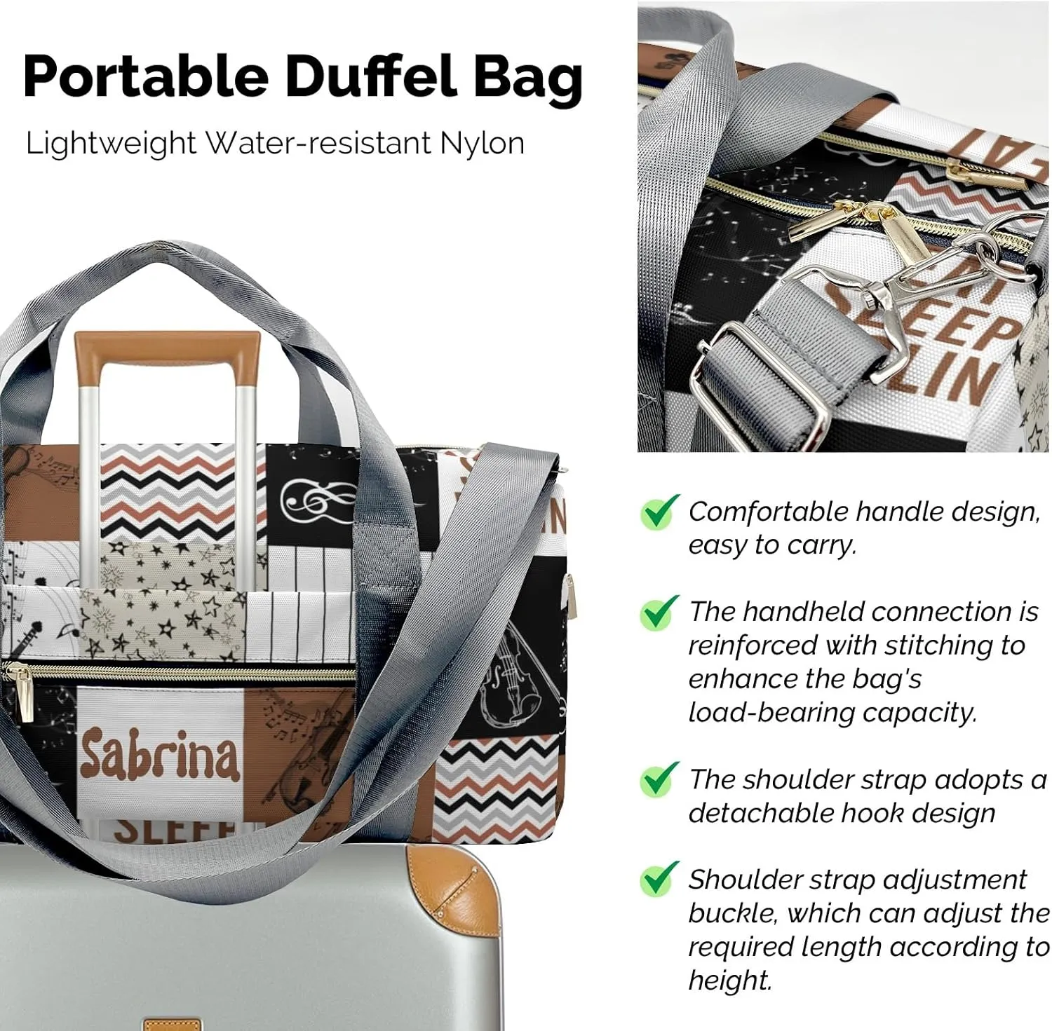 Personalized Music Custom Multi-functional Travel Bag, Unisex Portable Duffel Bag, Short Distance Travel Assistant