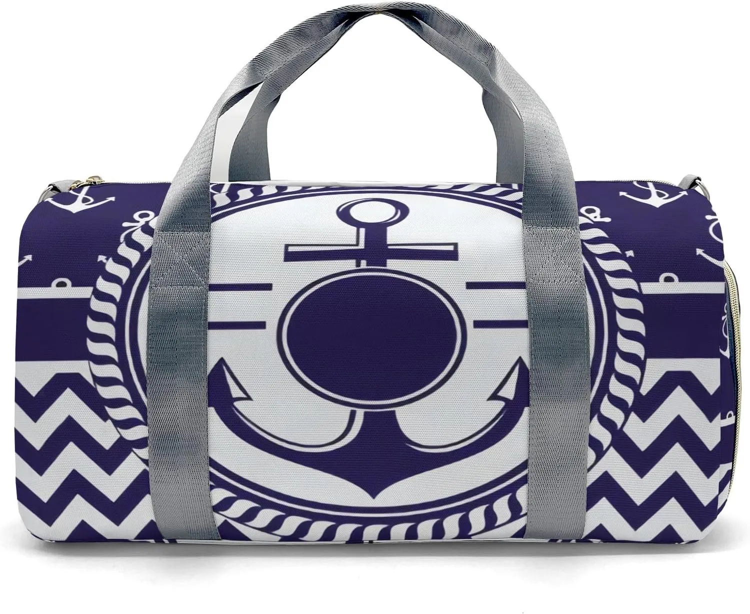 Personalized Nautical Boat Anchor Chevron Custom Multi-functional Travel Bag, Unisex Portable Duffel Bag, Short Distance Travel Assistant