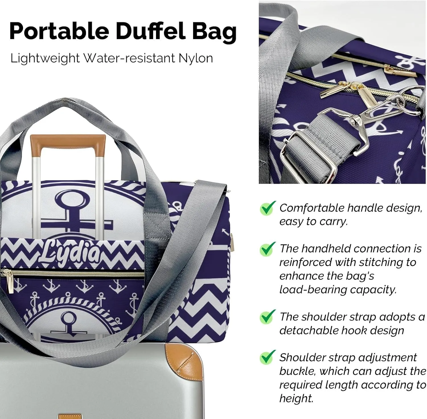 Personalized Nautical Boat Anchor Chevron Custom Multi-functional Travel Bag, Unisex Portable Duffel Bag, Short Distance Travel Assistant