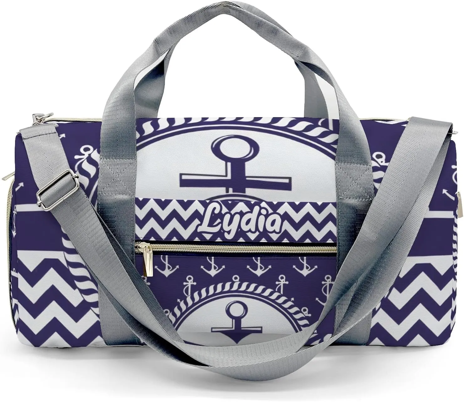 Personalized Nautical Boat Anchor Chevron Custom Multi-functional Travel Bag, Unisex Portable Duffel Bag, Short Distance Travel Assistant
