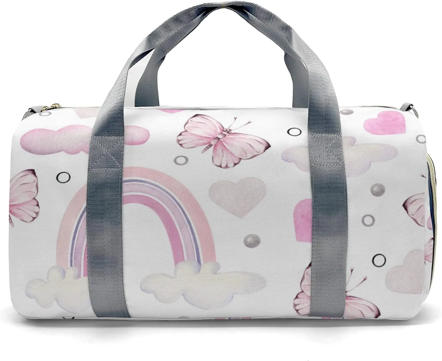 Personalized Rainbow Butterfly Cloud Heart Custom Multi-functional Travel Bag, Unisex Portable Duffel Bag, Short Distance Travel Assistant