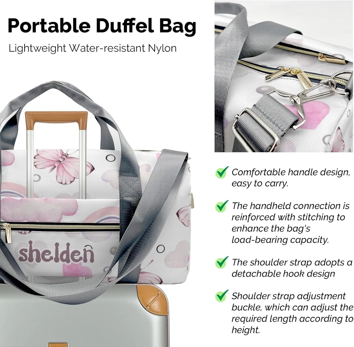 Personalized Rainbow Butterfly Cloud Heart Custom Multi-functional Travel Bag, Unisex Portable Duffel Bag, Short Distance Travel Assistant