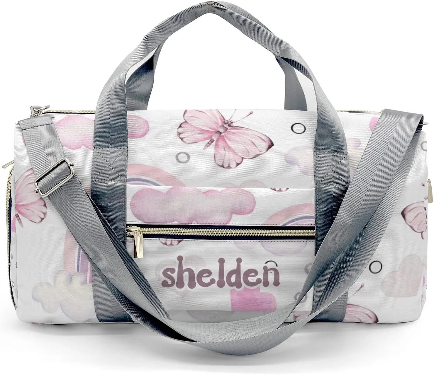 Personalized Rainbow Butterfly Cloud Heart Custom Multi-functional Travel Bag, Unisex Portable Duffel Bag, Short Distance Travel Assistant