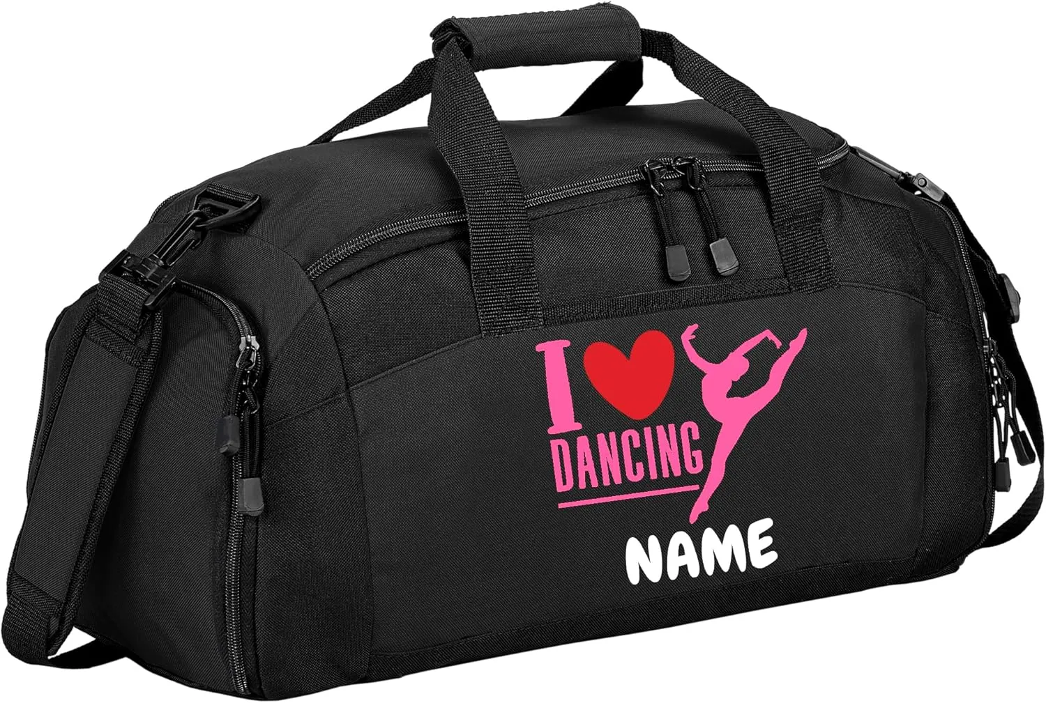 Personalized Sports Duffle Bag with Shoe Compartment (Dance, Black)
