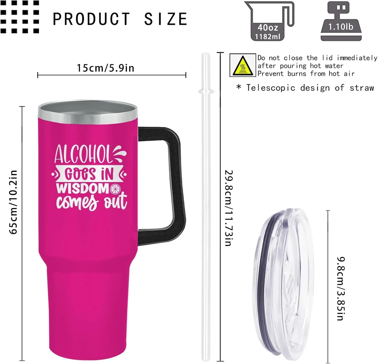 Personalized Tumbler Alcohol goes in wisdom comes out Tumbler 40oz Tumbler with Handle Insulated for Hot and Cold Tumbler with Lids and Straws for Teacher
