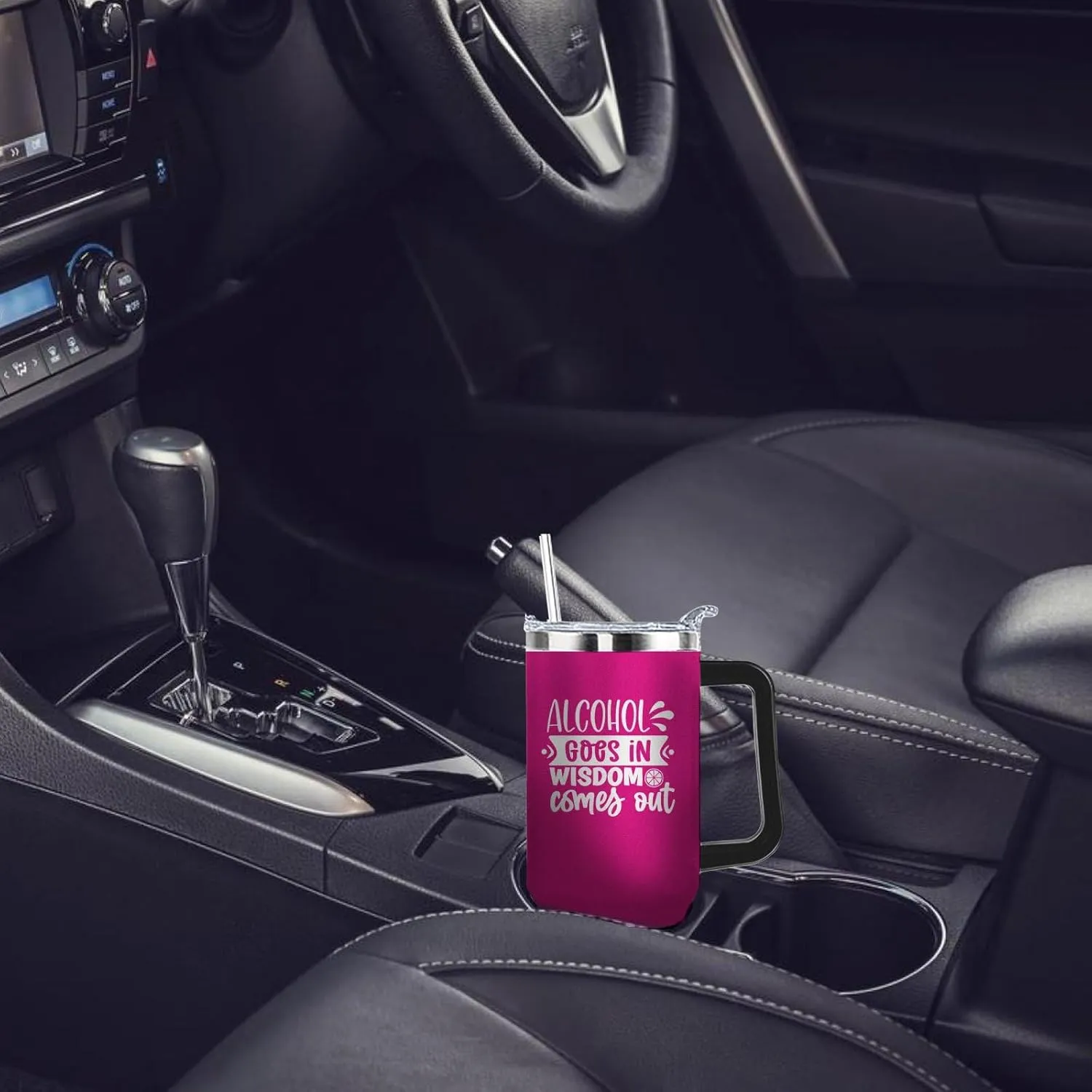 Personalized Tumbler Alcohol goes in wisdom comes out Tumbler 40oz Tumbler with Handle Insulated for Hot and Cold Tumbler with Lids and Straws for Teacher