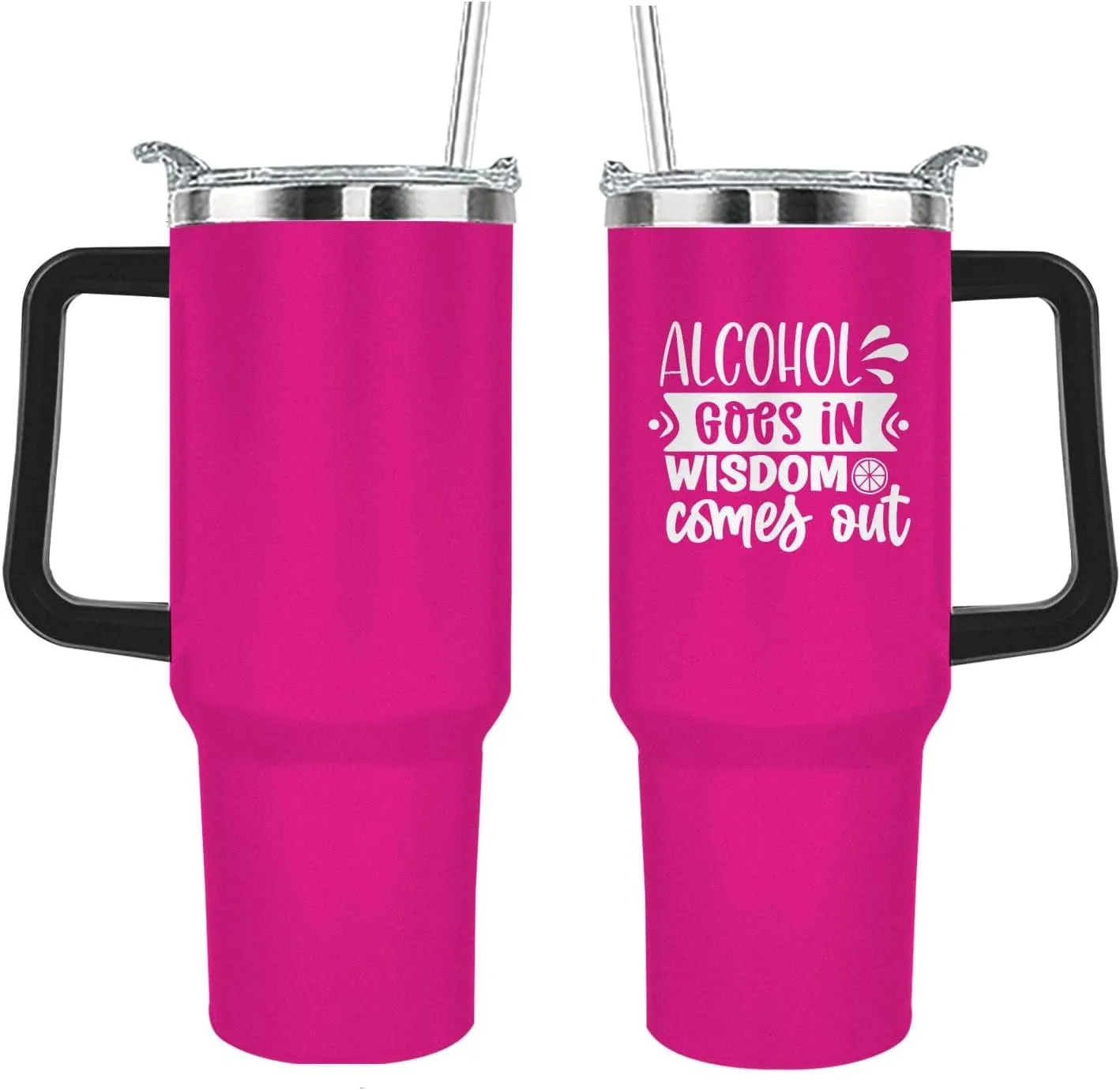 Personalized Tumbler Alcohol goes in wisdom comes out Tumbler 40oz Tumbler with Handle Insulated for Hot and Cold Tumbler with Lids and Straws for Teacher