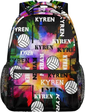 Personalized Volleyball Backpack with Name, Custom Sports Bag Backpack for Men Women, Laptop Daypack for Travel Camping Hiking, Black Colorful