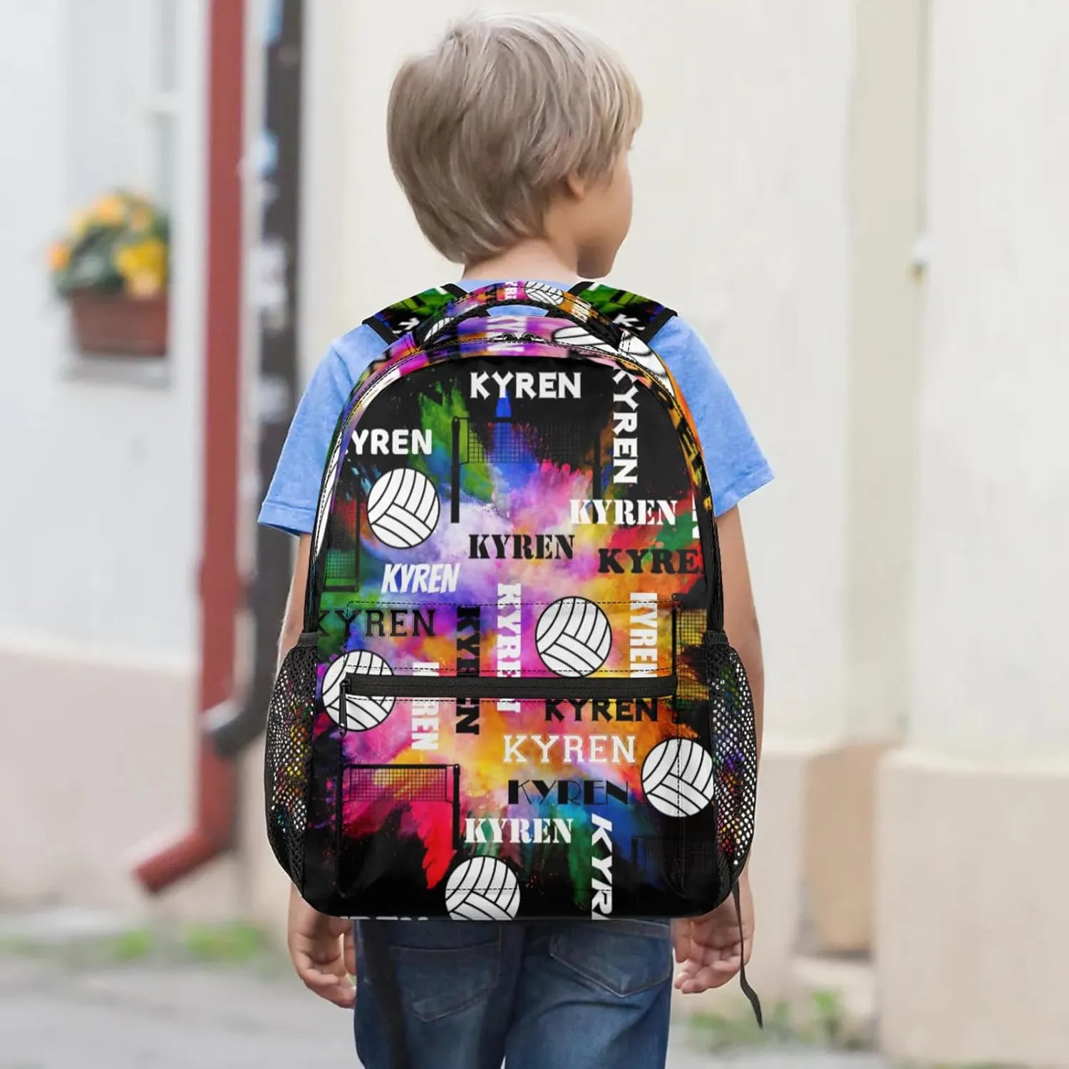 Personalized Volleyball Backpack with Name, Custom Sports Bag Backpack for Men Women, Laptop Daypack for Travel Camping Hiking, Black Colorful