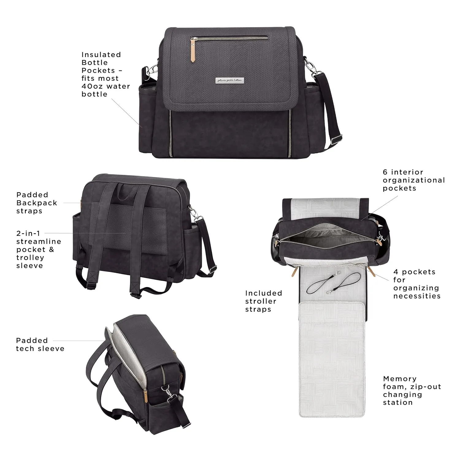 Petunia Pickle Bottom Boxy Backpack Deluxe, Diaper Bag for Parents, Stylish Baby Bag, Spacious Backpack, On-The-Go Moms, Carbon Cable Stitch