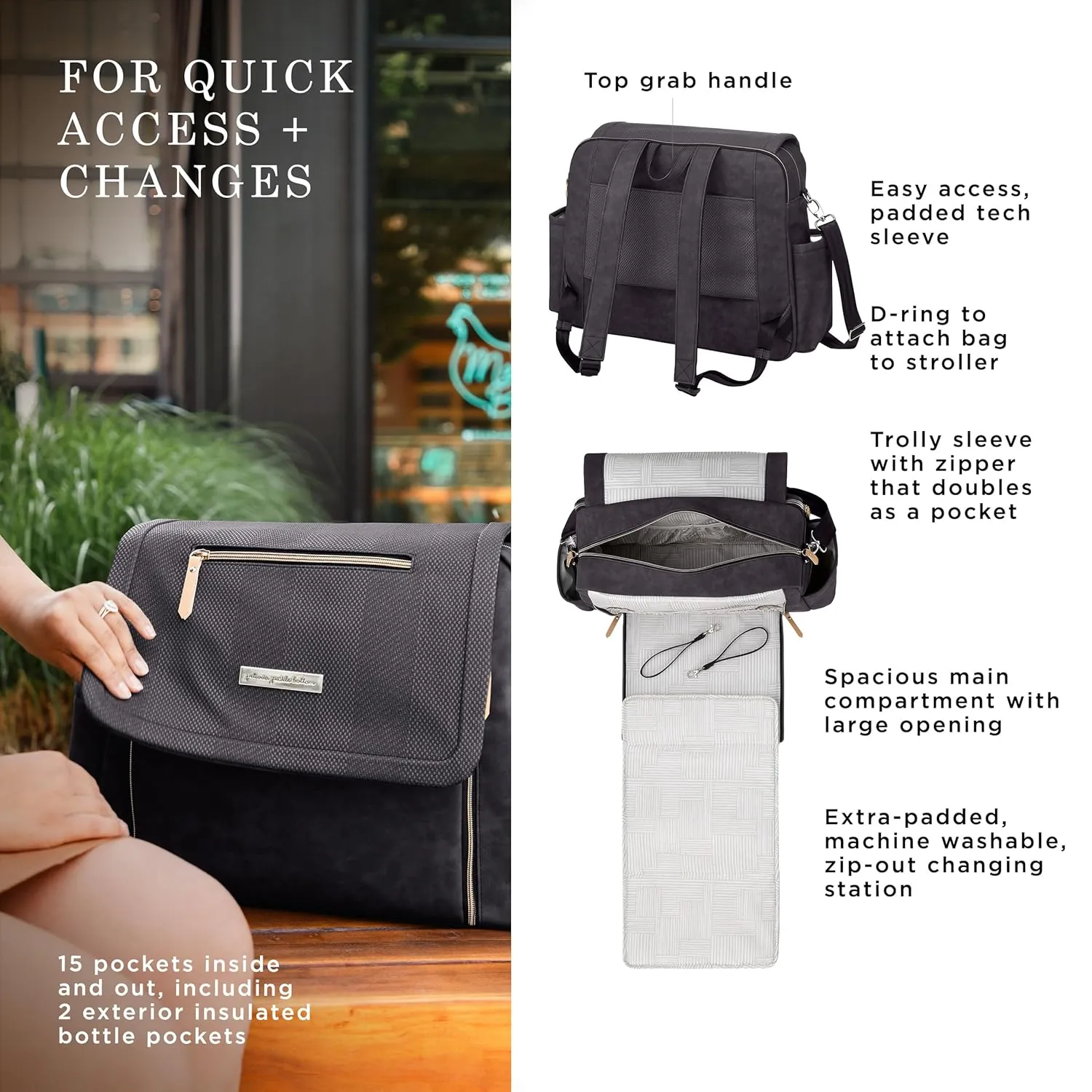 Petunia Pickle Bottom Boxy Backpack Deluxe, Diaper Bag for Parents, Stylish Baby Bag, Spacious Backpack, On-The-Go Moms, Carbon Cable Stitch